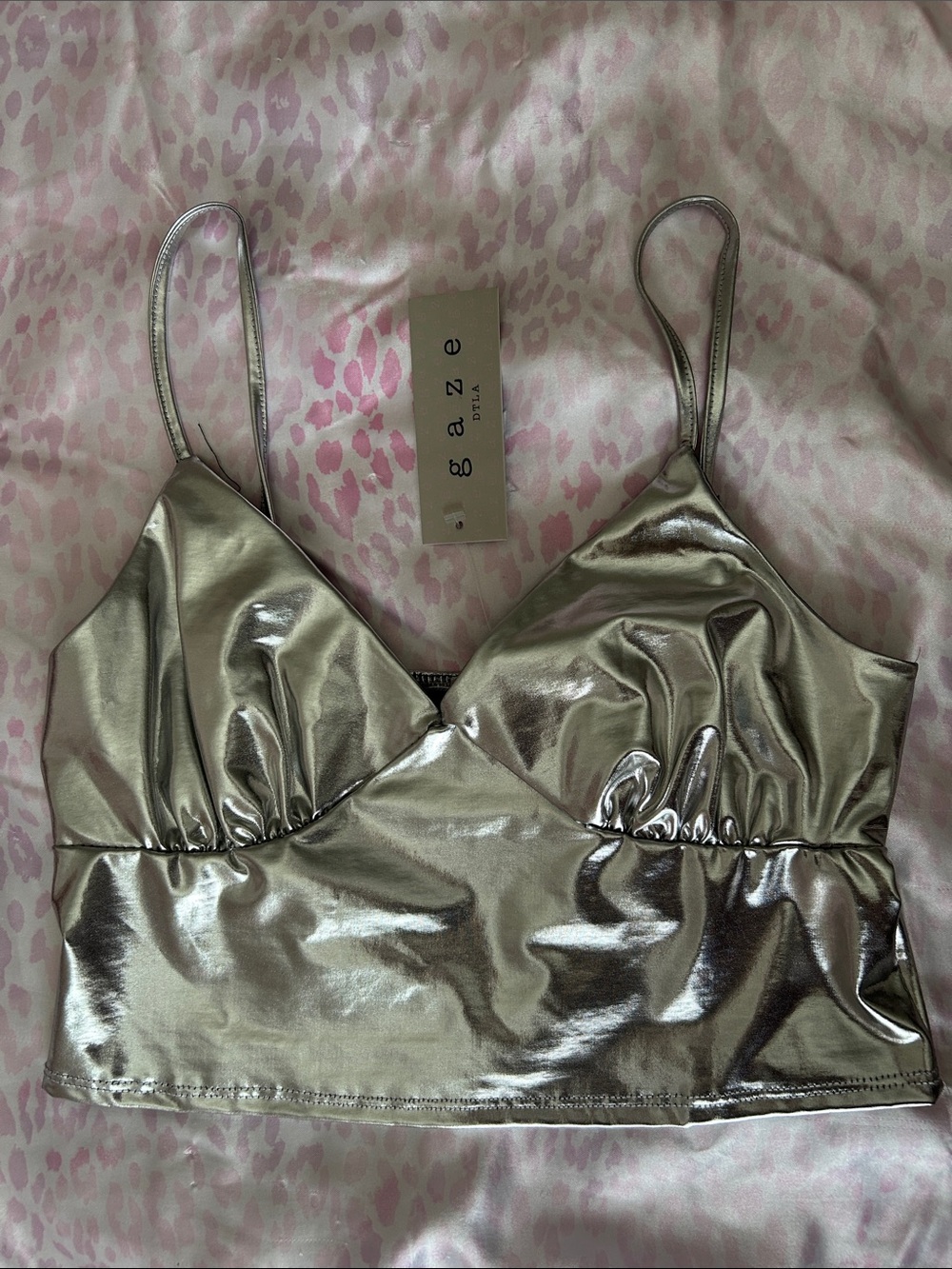 gaze Silver Metallic Crop Cami with Thin Straps